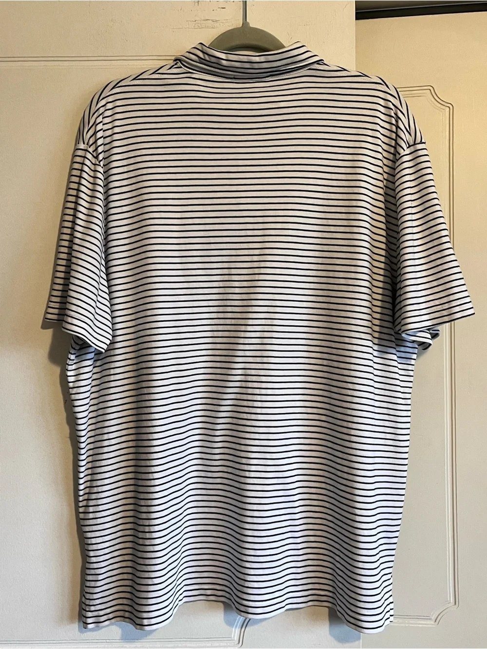 Polo Ralph Lauren Men's XL White Striped 100% Cotton Short Sleeve Navy Pony EUC